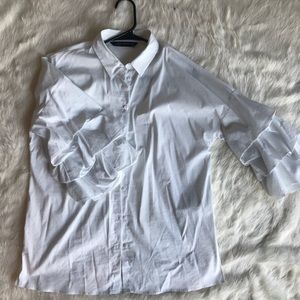 White button up with puff sleeve detail